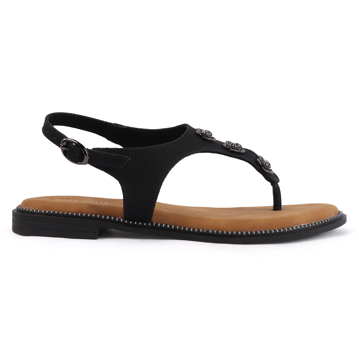 Rose Italia T-strap Slip-on Flat Sandals