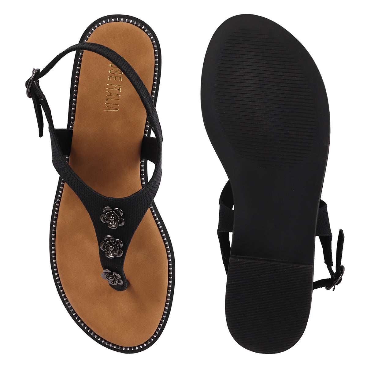 Rose Italia T-strap Slip-on Flat Sandals