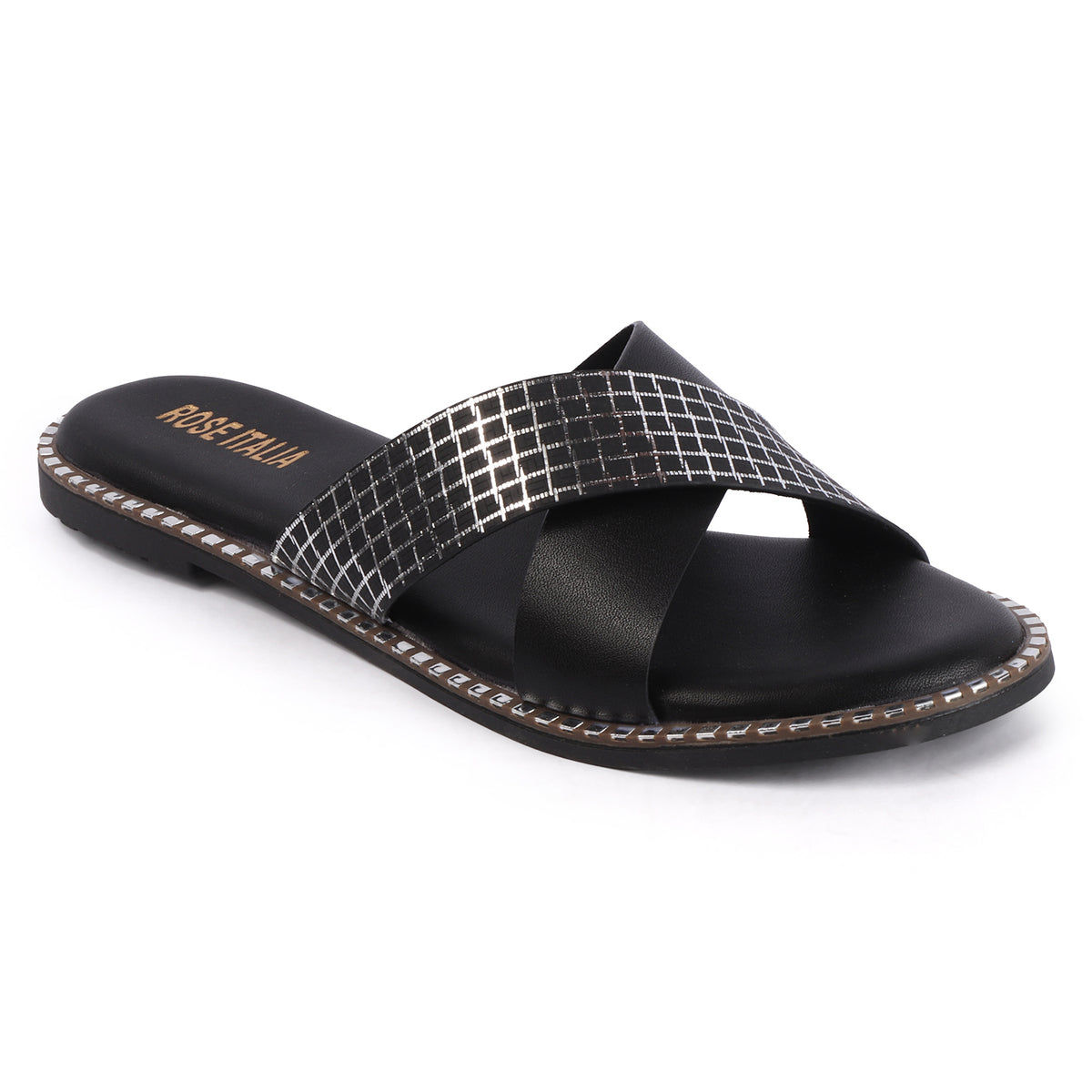 Rose Italia Cross-Strap Slip-on Flat Sandals