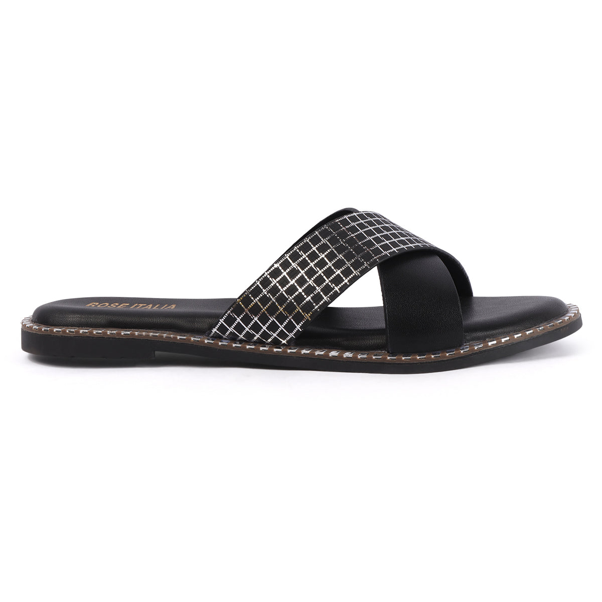 Rose Italia Cross-Strap Slip-on Flat Sandals