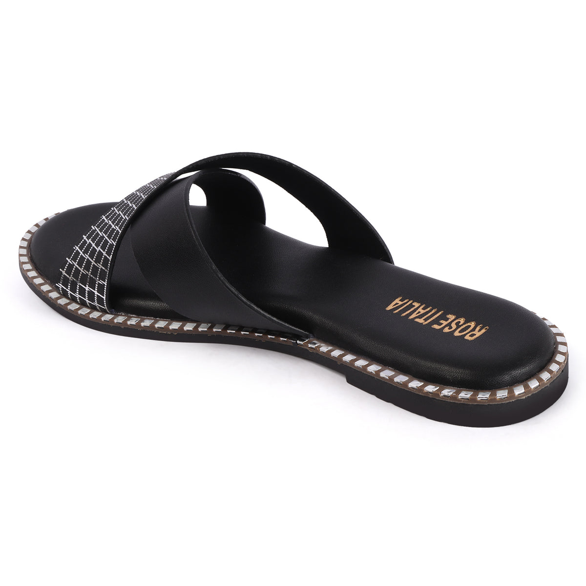 Rose Italia Cross-Strap Slip-on Flat Sandals