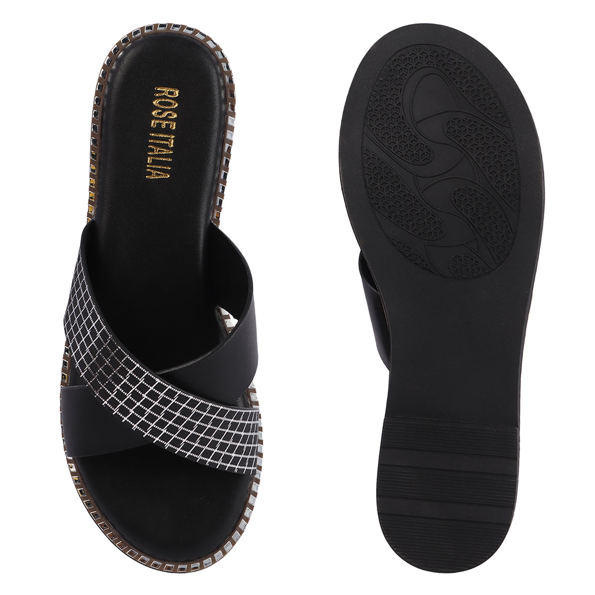 Rose Italia Cross-Strap Slip-on Flat Sandals