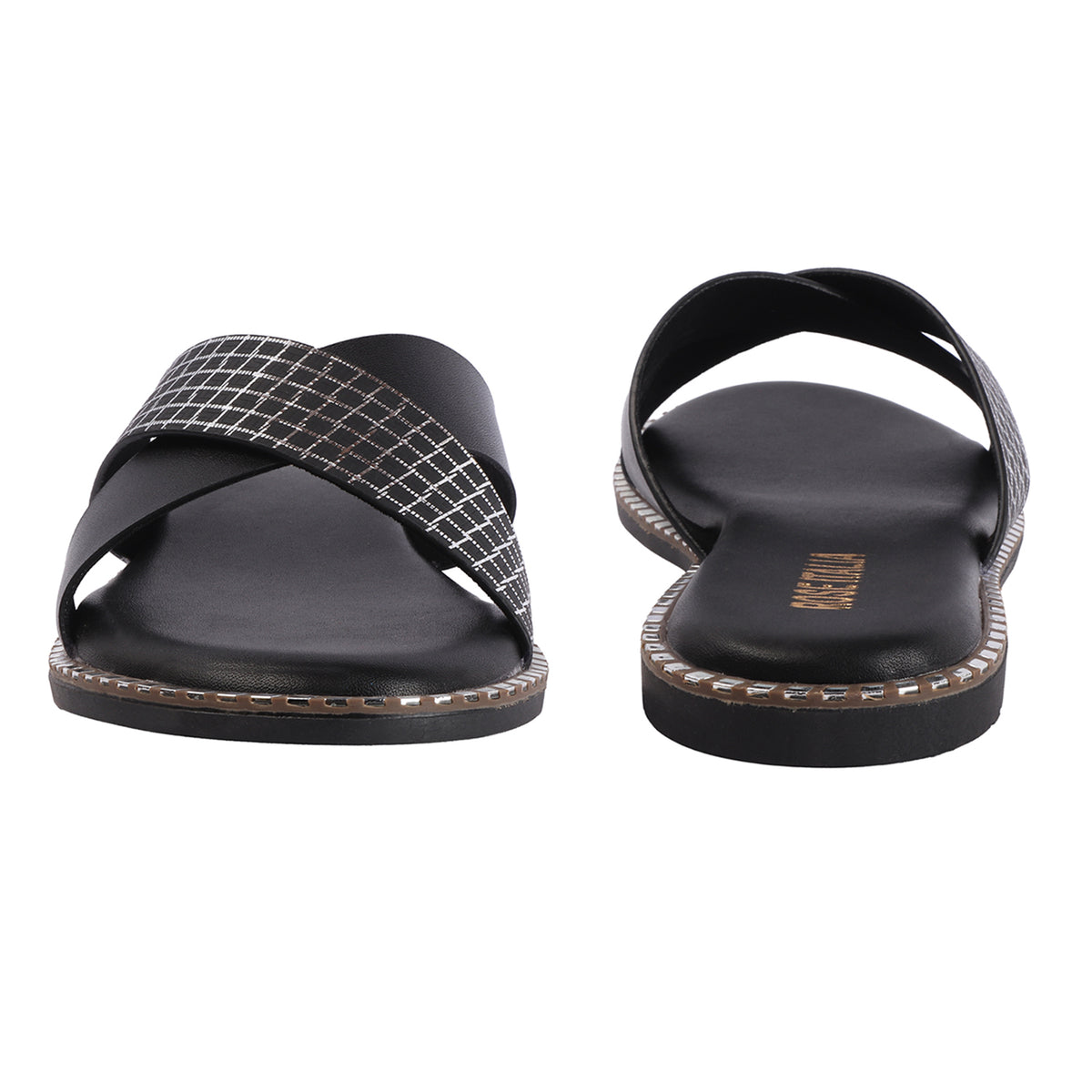 Rose Italia Cross-Strap Slip-on Flat Sandals