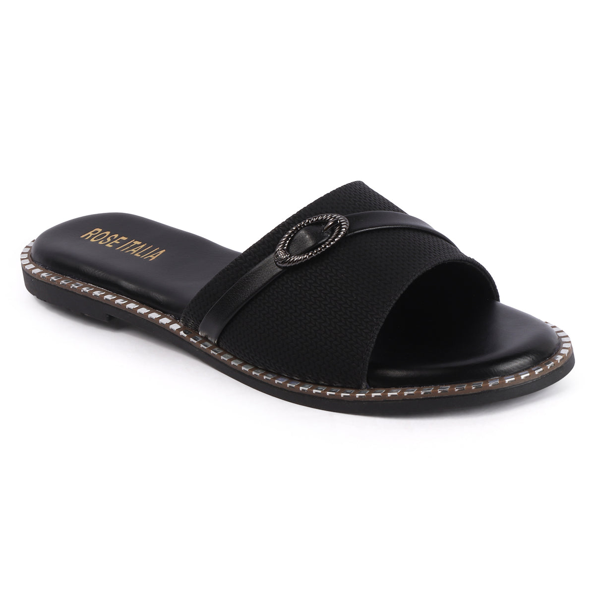Rose Italia Cross-Band Slip-on Flat Sandals