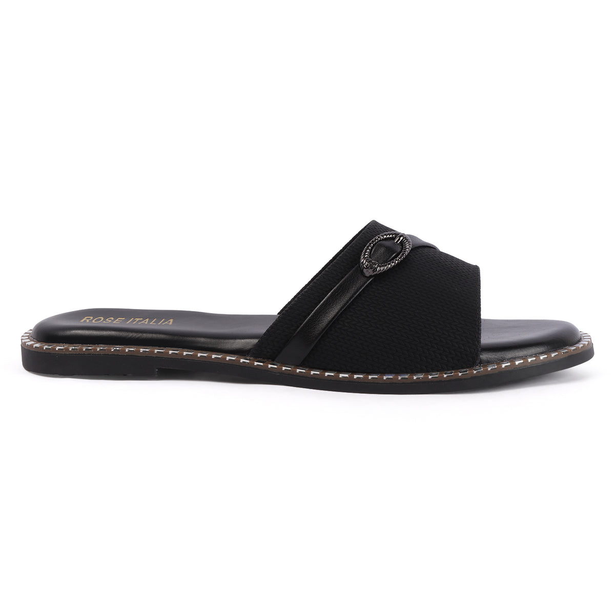 Rose Italia Cross-Band Slip-on Flat Sandals