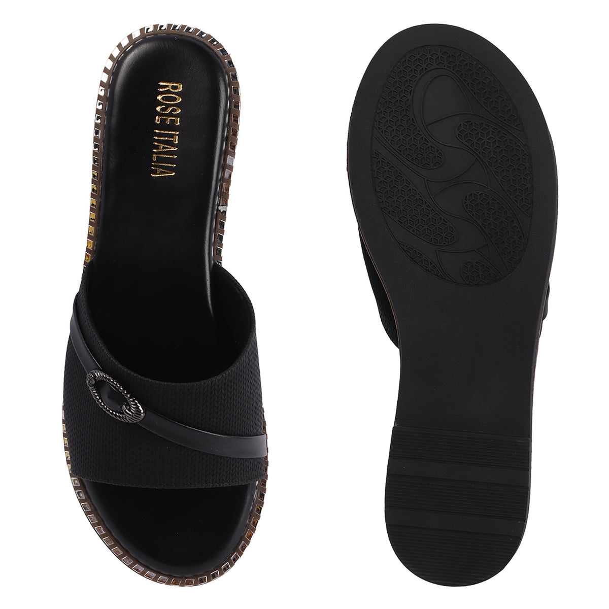 Rose Italia Cross-Band Slip-on Flat Sandals