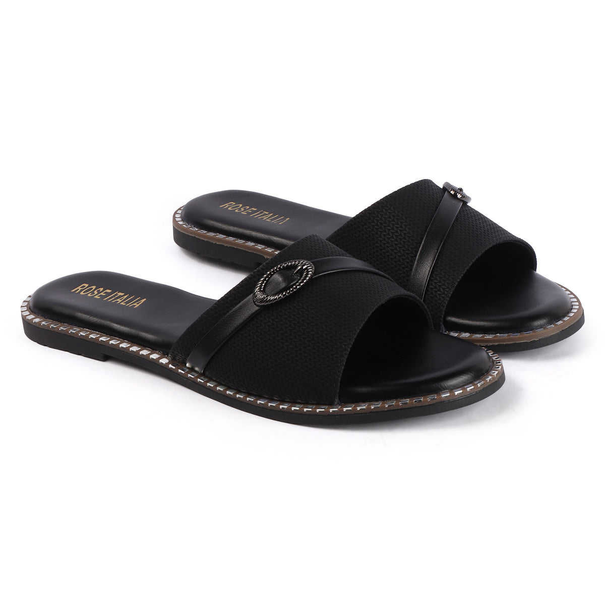 Rose Italia Cross-Band Slip-on Flat Sandals