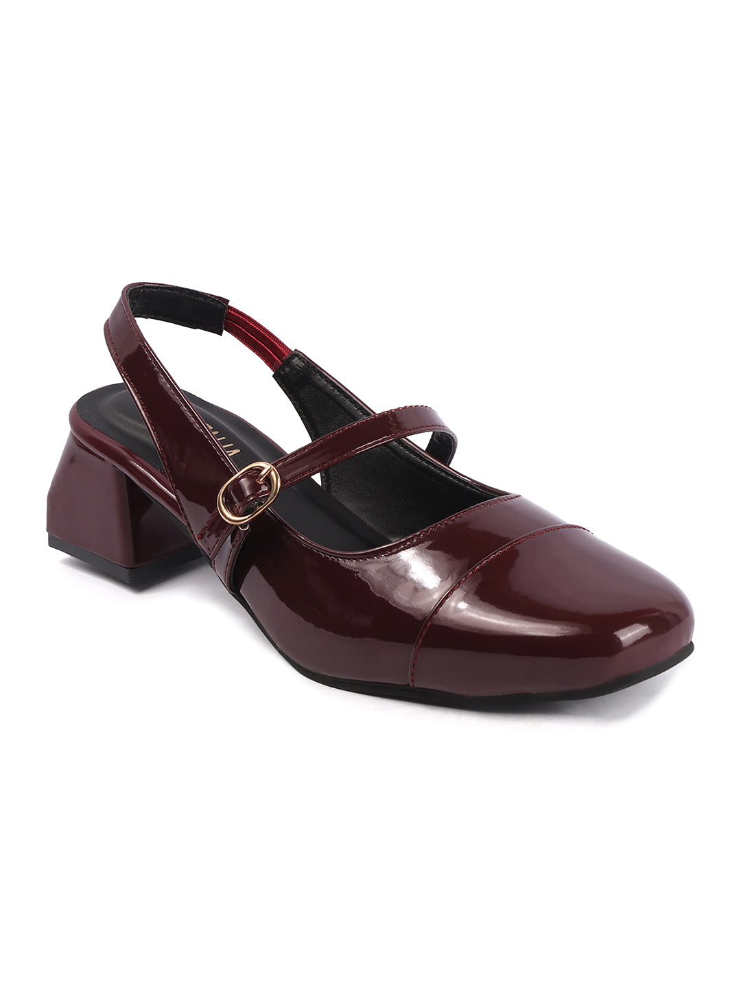 Rose Italia Maroon Patent Mary Jane Block Heels