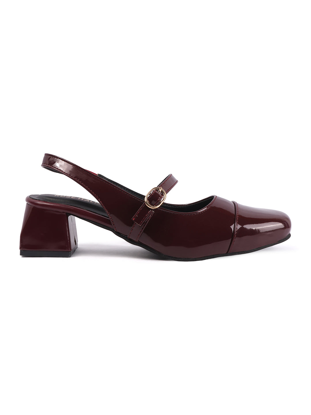 Rose Italia Maroon Patent Mary Jane Block Heels