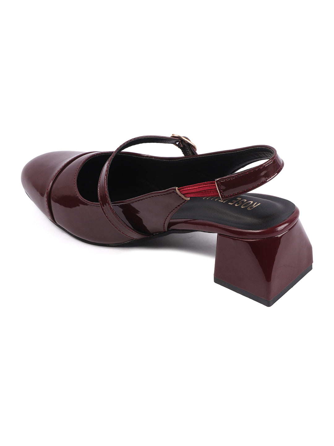 Rose Italia Maroon Patent Mary Jane Block Heels