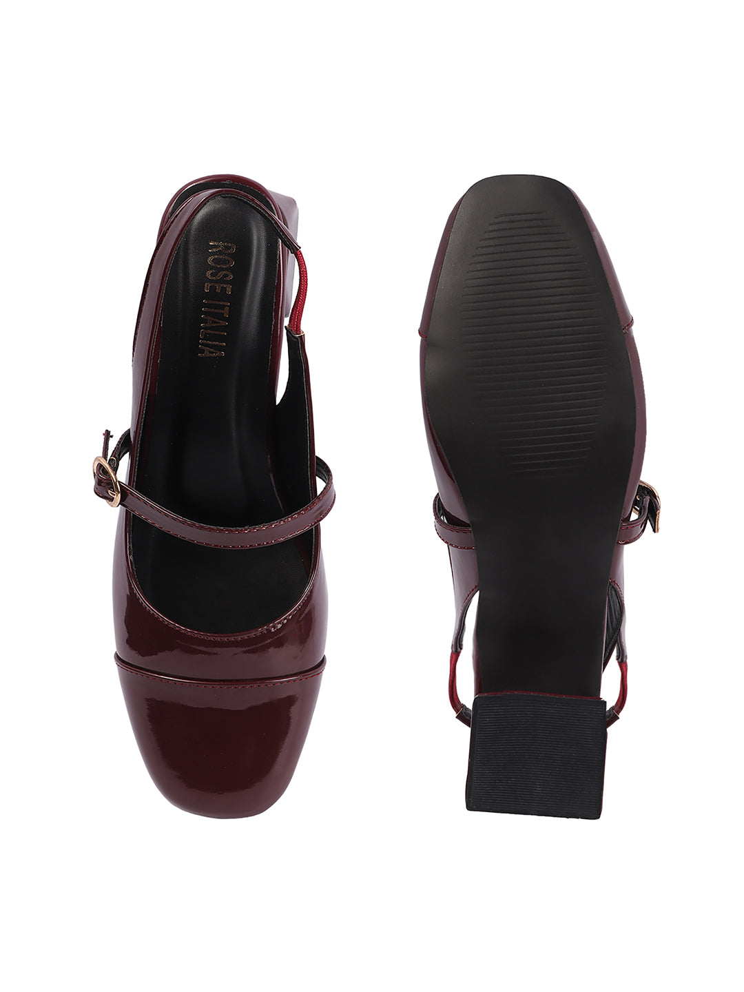 Rose Italia Maroon Patent Mary Jane Block Heels