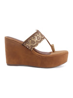 Rose Italia Gold Floral Embroidered Wedge Sandals