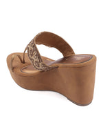 Rose Italia Gold Floral Embroidered Wedge Sandals