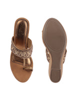 Rose Italia Gold Floral Embroidered Wedge Sandals