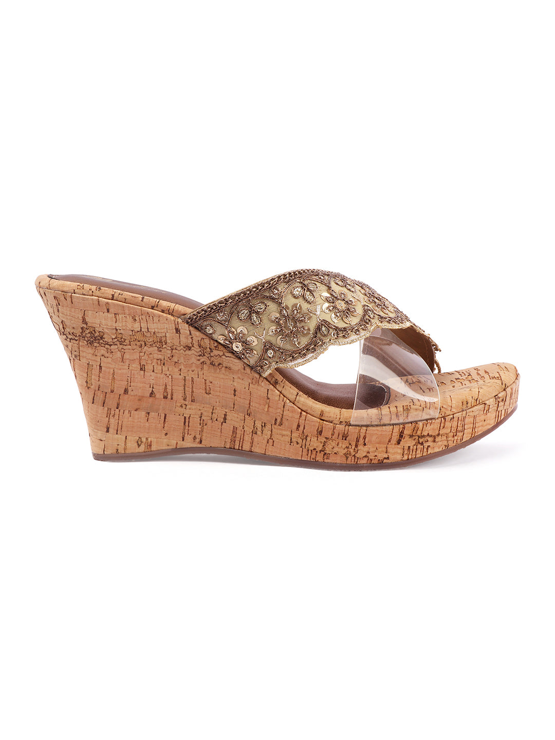 Rose Italia Gold Cork-Effect Wedge Sandals
