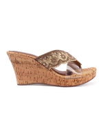 Rose Italia Gold Cork-Effect Wedge Sandals