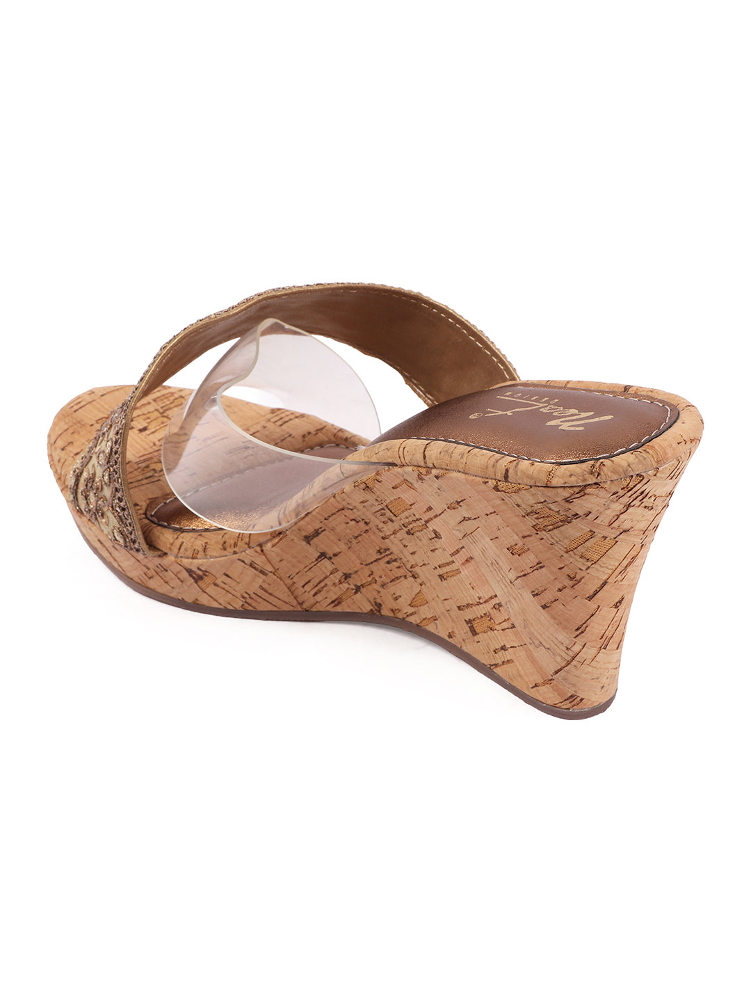Rose Italia Gold Cork-Effect Wedge Sandals