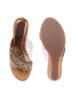 Rose Italia Gold Cork-Effect Wedge Sandals