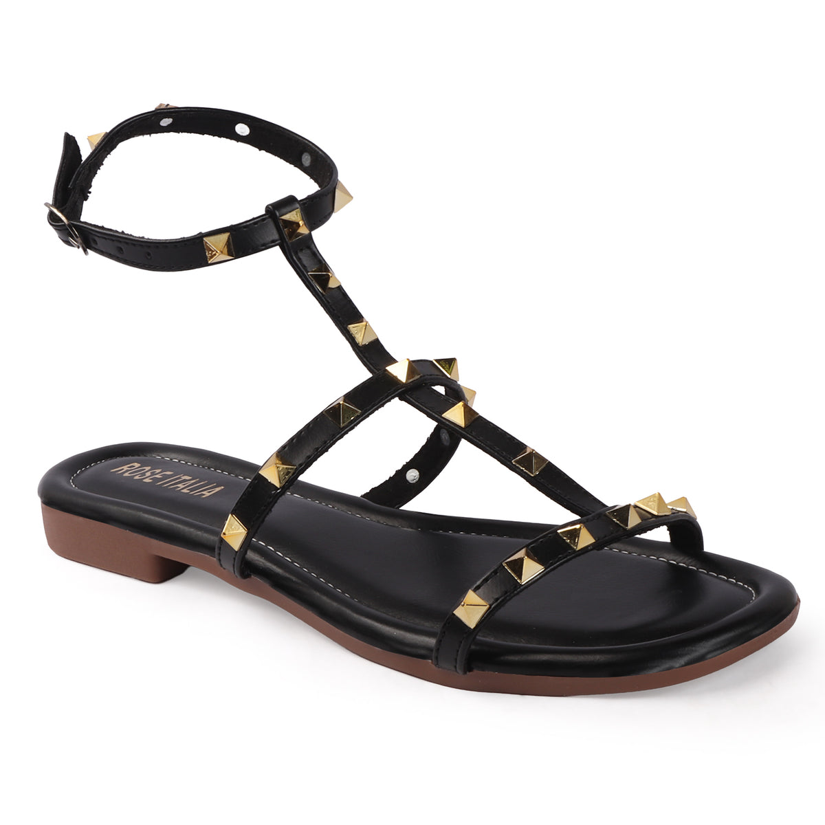 Rose Italia Chic T-strap Slip-on Flat Sandals
