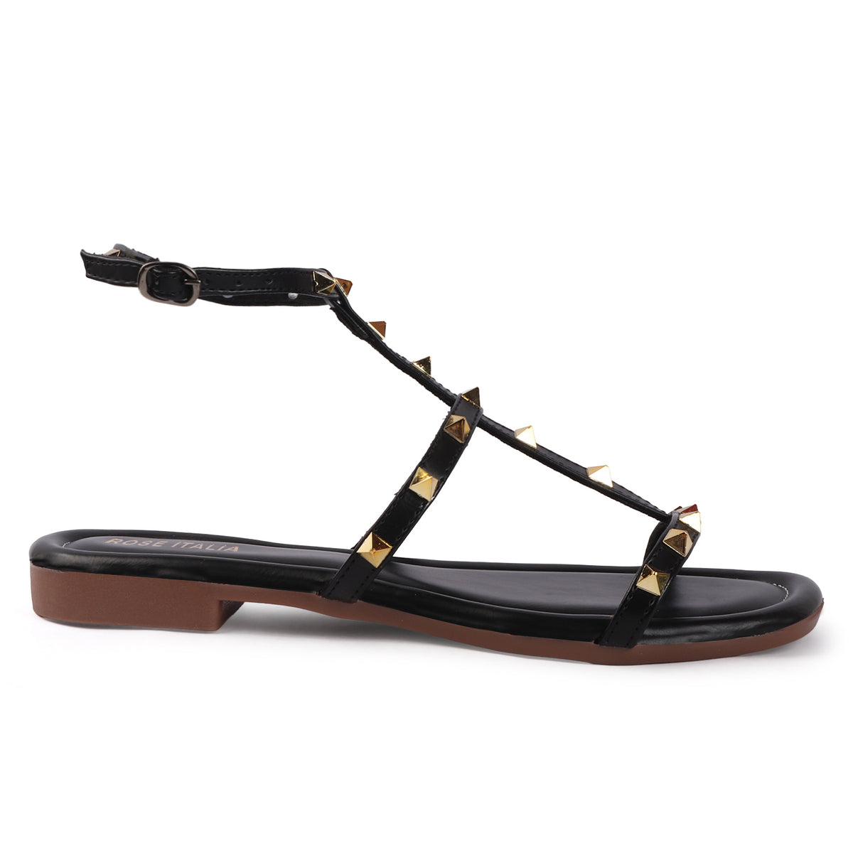 Rose Italia Chic T-strap Slip-on Flat Sandals