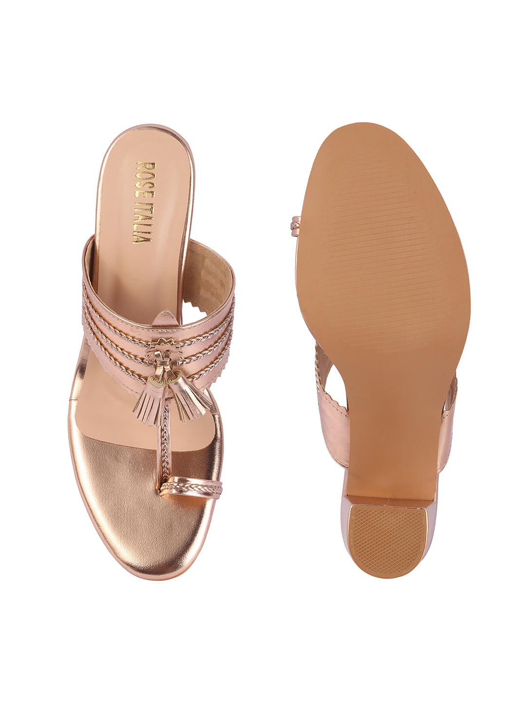 Rose Italia Tassel Block Heel Sandals