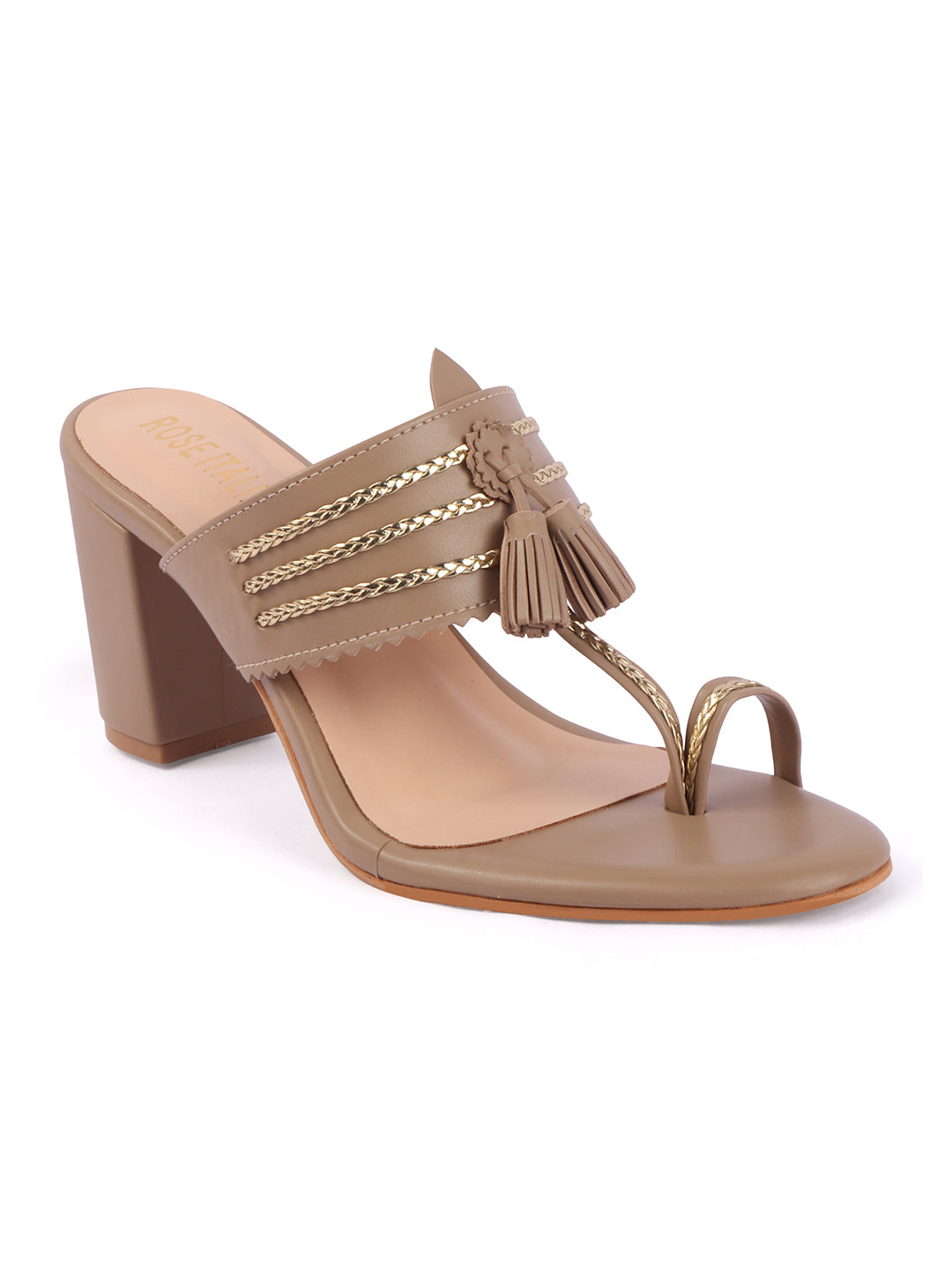Rose Italia Tassel Block Heel Sandals