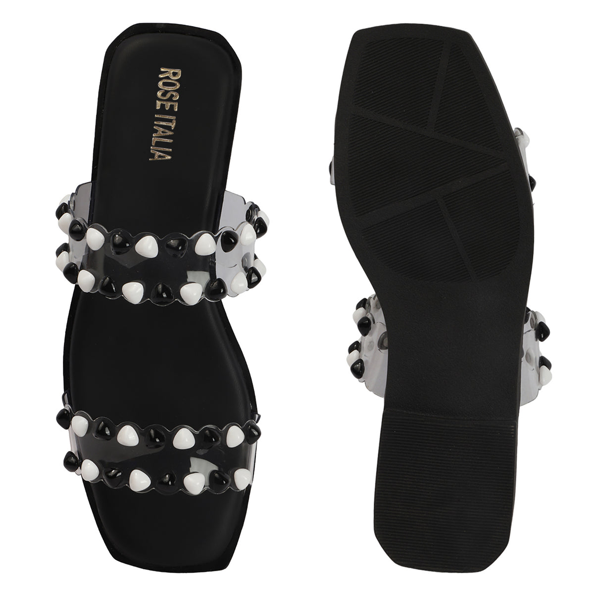 Dual-tone Studs Slip-on Flat Sandals