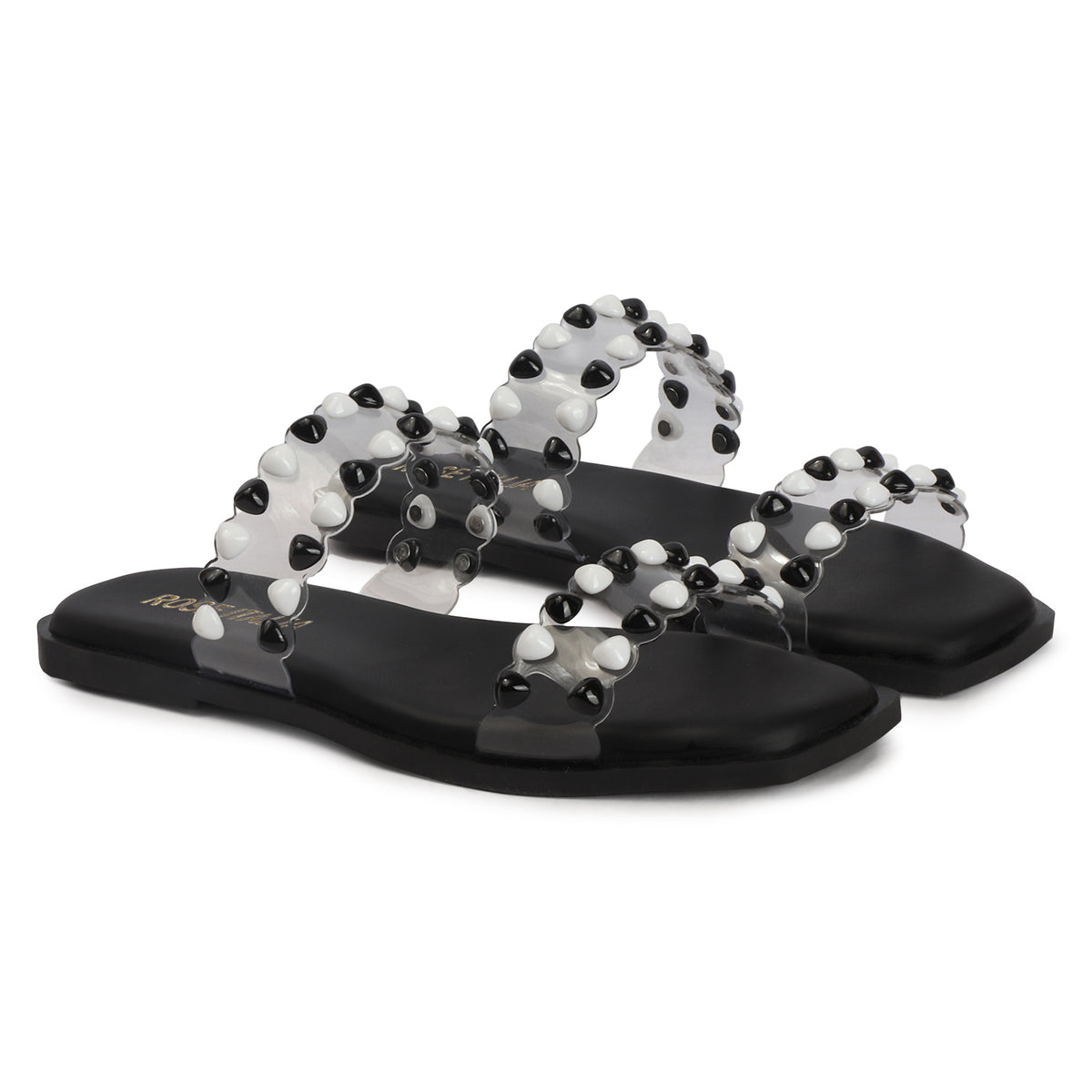 Dual-tone Studs Slip-on Flat Sandals