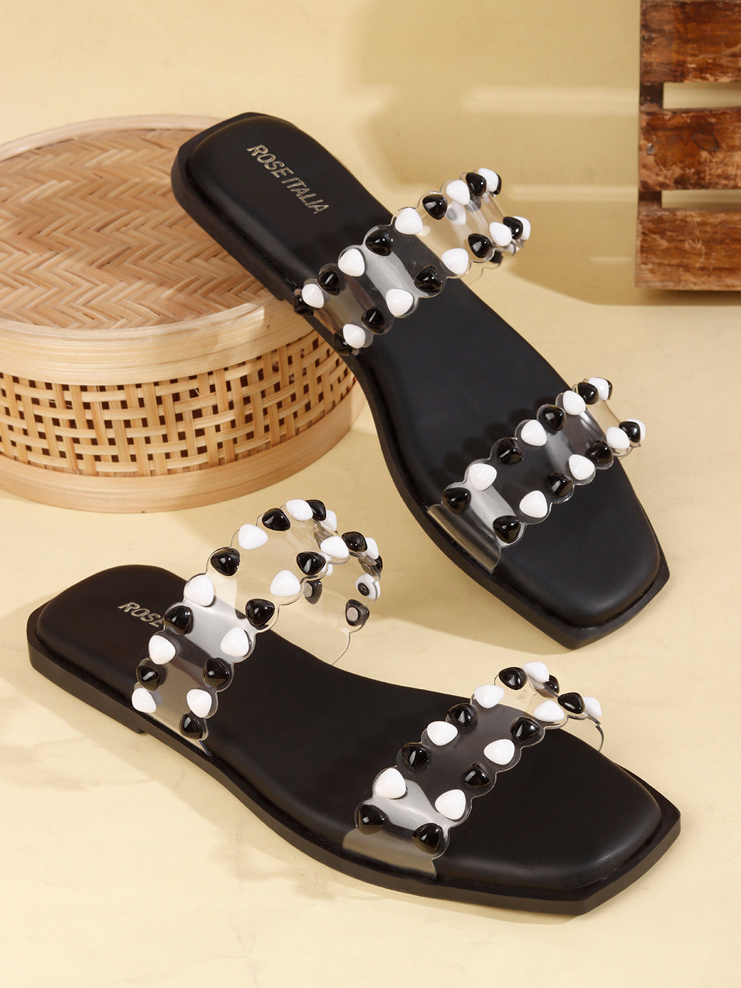 Dual-tone Studs Slip-on Flat Sandals