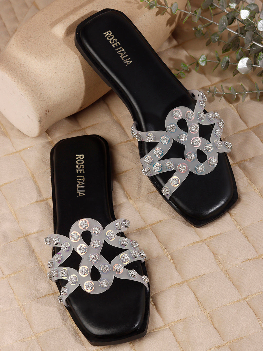 Rose Italia Multi-Strap Slip-on Flat Sandals