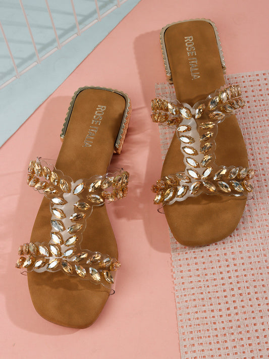 Blush-gold Slip-on Flat Sandals