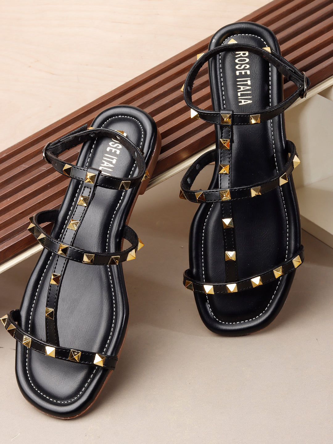 Rose Italia Chic T-strap Slip-on Flat Sandals