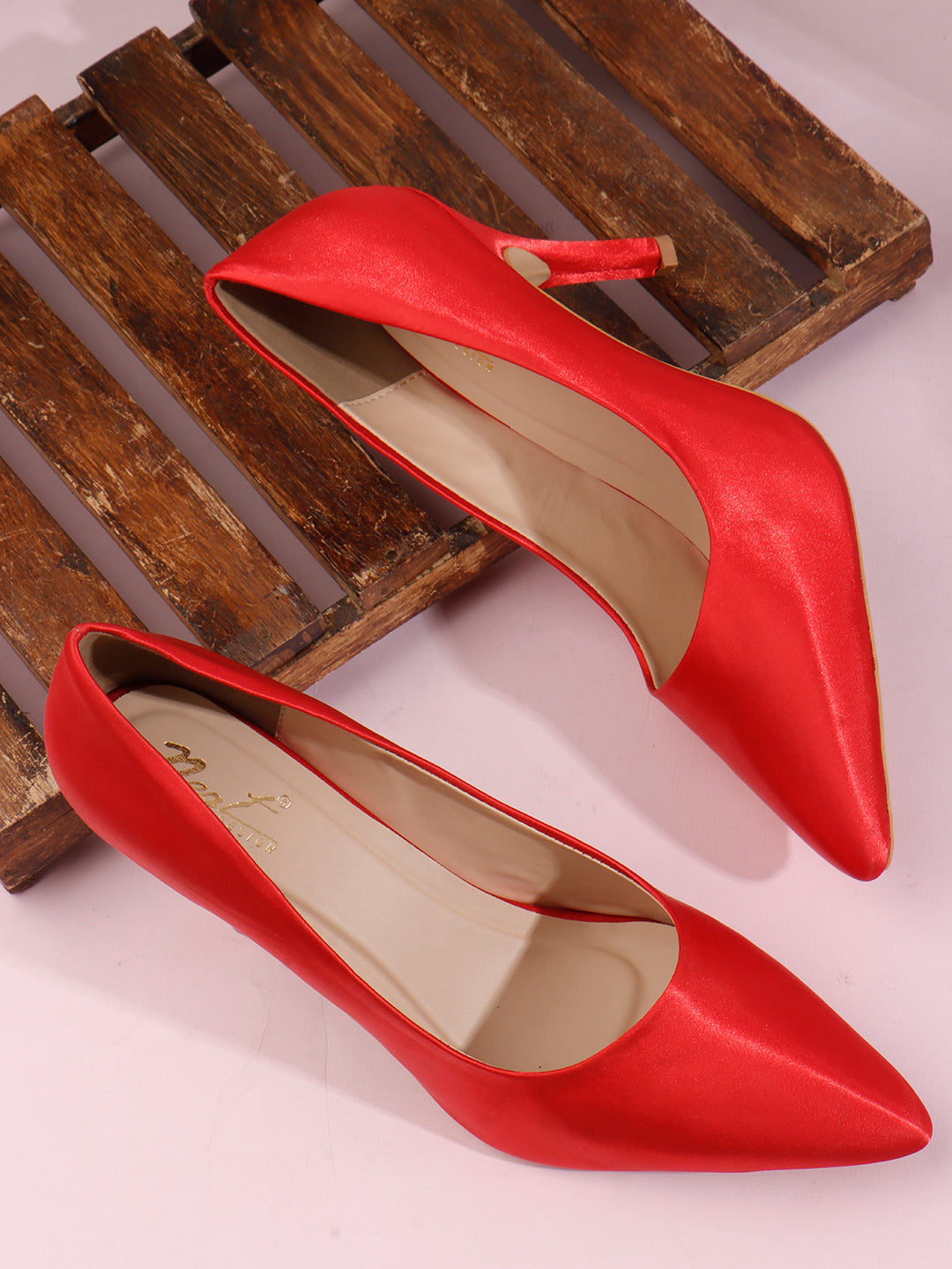 Scarlet Satin Pointed Pumps
