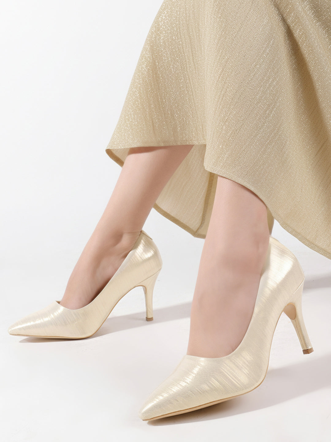 Shimmer Fabric Pointed Pumps