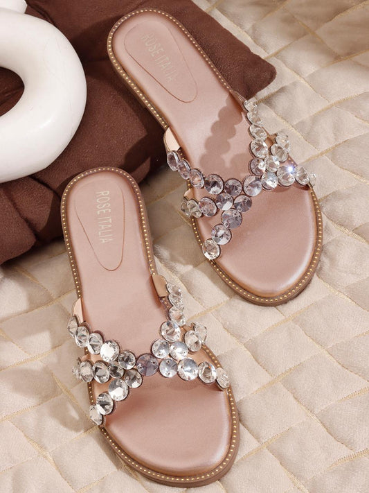 Rose Italia Embellished Flat Sandals