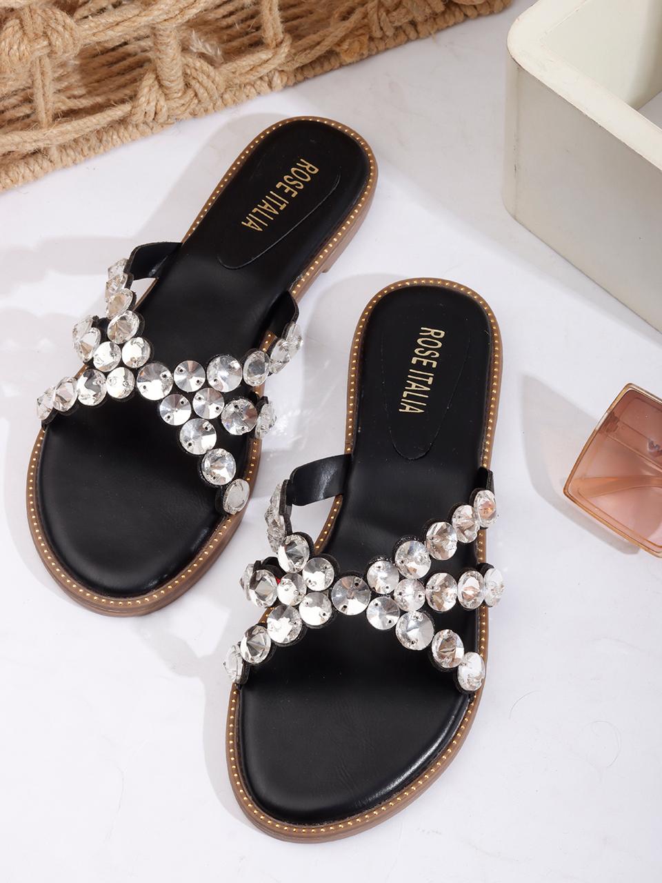 Rose Italia Embellished Flat Sandals